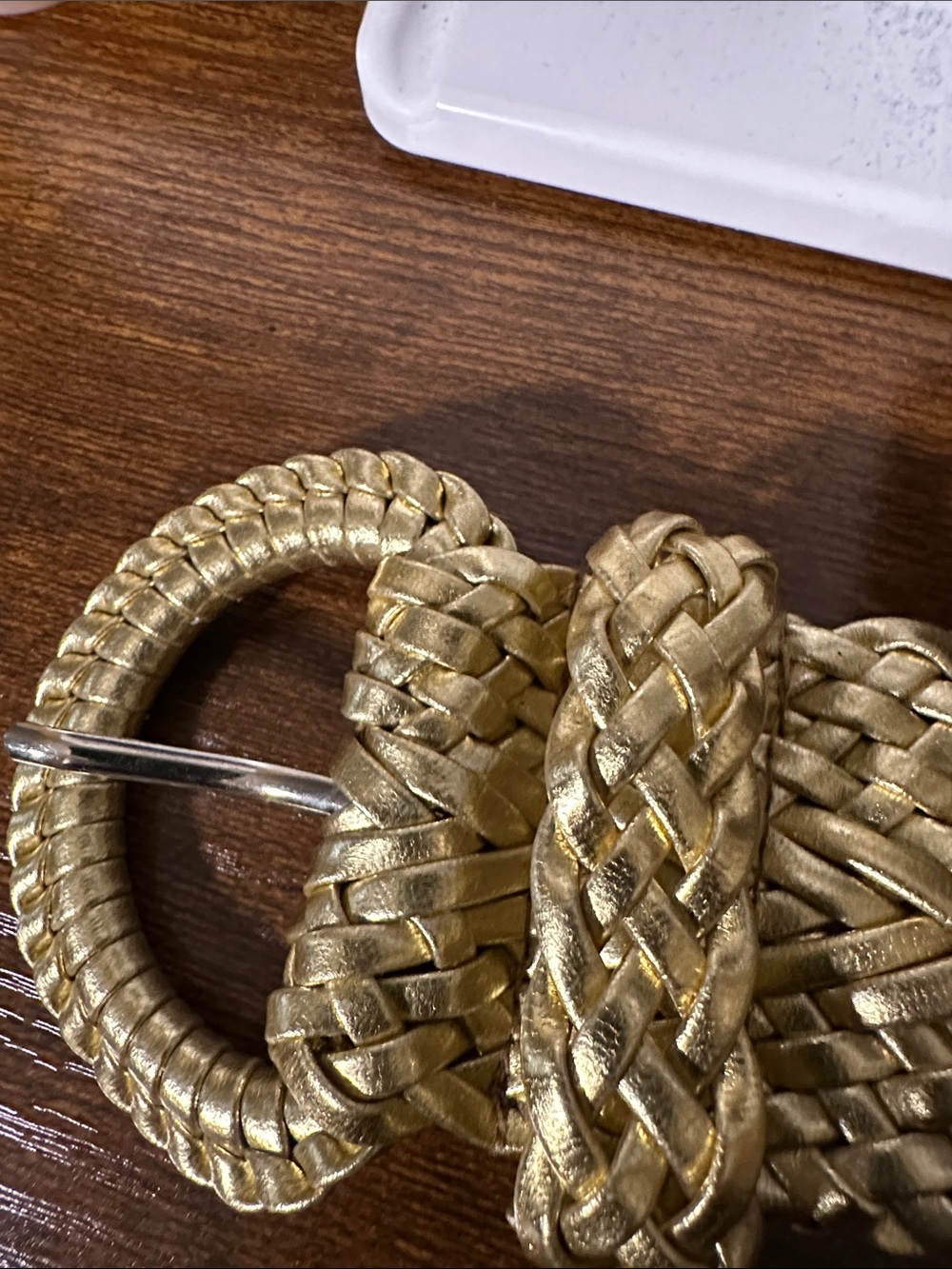 Woven Metallic Gold Women's Belt - Statement Waist Accessory Large - Picture 7 of 7